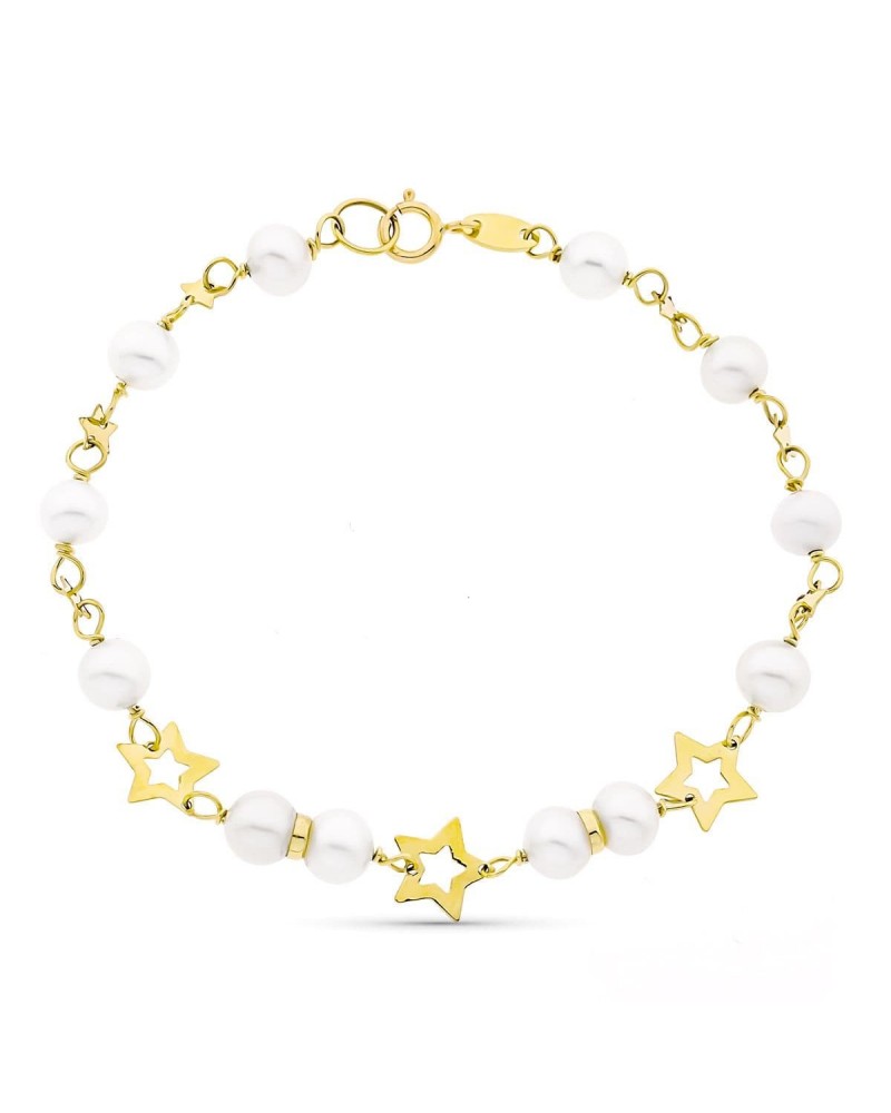 Pulsera oro 18k perlas cultivadas estrellas 17cm