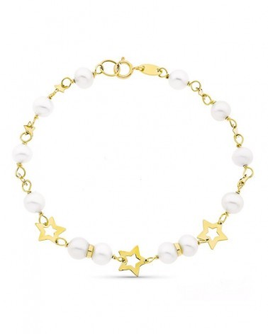 Pulsera oro 18k perlas cultivadas estrellas 17cm
