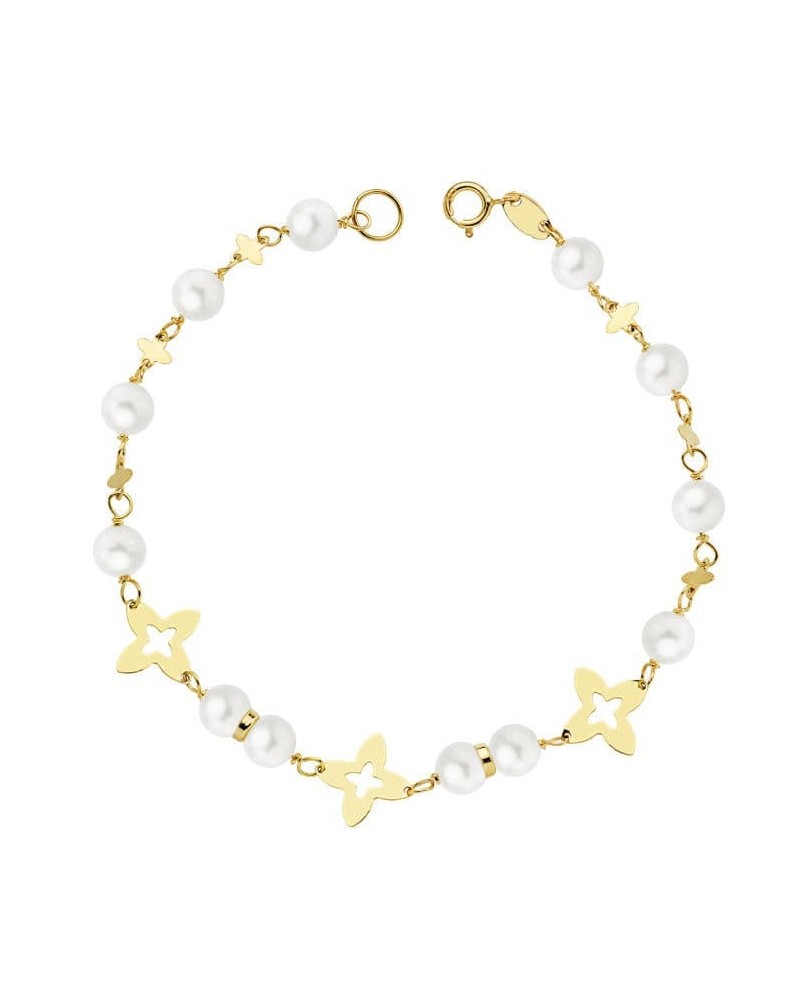 Pulsera oro 18k amarillo perlas estrellas comunión 18cm