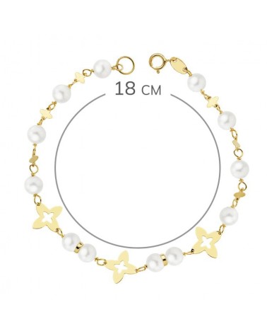 Pulsera oro 18k amarillo perlas estrellas comunión 18cm