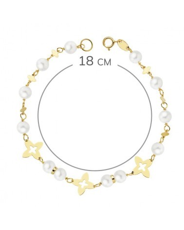 Pulsera oro 18k amarillo perlas estrellas comunión 18cm