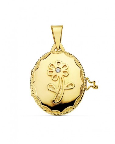 Guardapelo oro 18k amarillo flor circonita 22x19 mm