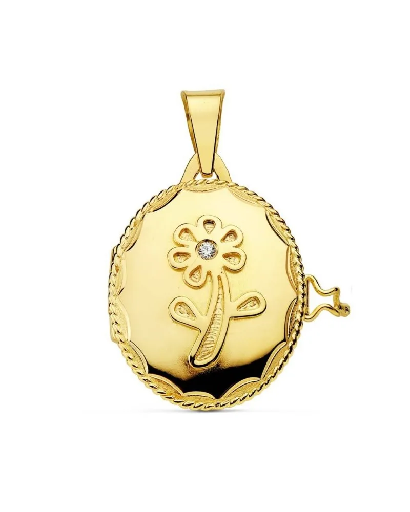 Guardapelo oro 18k amarillo flor circonita 22x19 mm