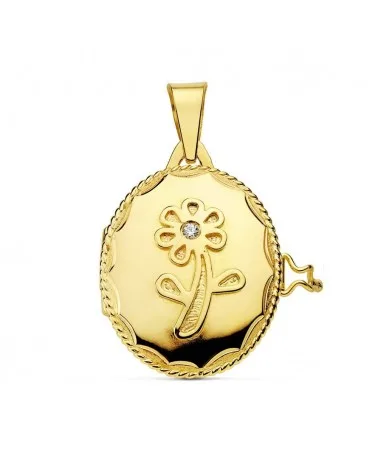 Guardapelo oro 18k amarillo flor circonita 22x19 mm