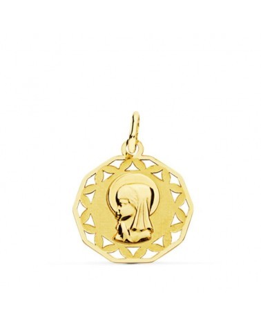 Medalla oro 18k Virgen Niña calada 18mm