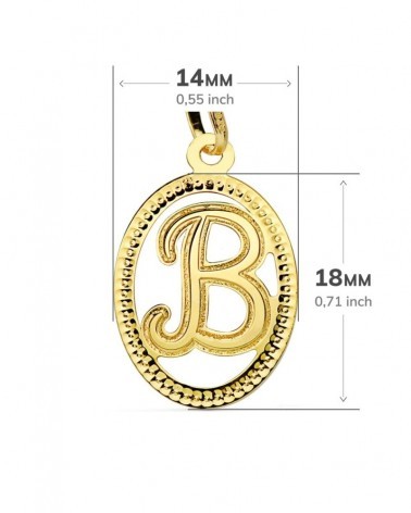 Colgante oro 18k inicial letra B medidas 21x14 mm