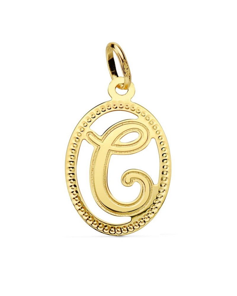 Colgante oro 18k inicial letra C con orla de bolitas