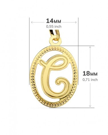 Colgante oro 18k inicial letra C con orla de bolitas