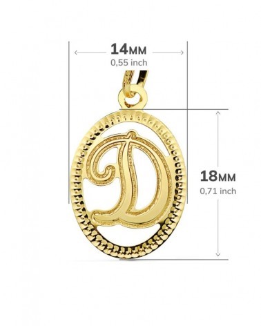 Colgante inicial D oro 18k amarillo 21x14 mm