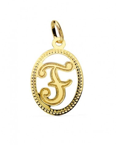 Colgante oro 18k inicial letra F 21x14 mm