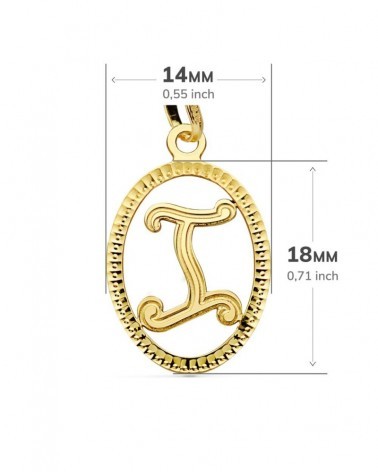 Colgante oro 18k inicial letra I con borde decorativo