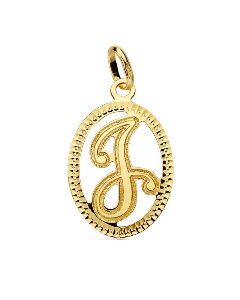 Colgante oro 18k inicial letra J con cenefa