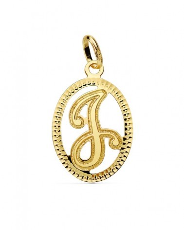 Colgante oro 18k inicial letra J con cenefa