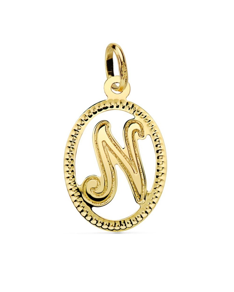 Colgante oro 18k inicial N con orla diamantada