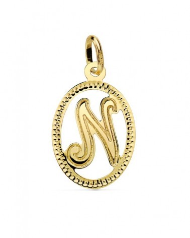 Colgante oro 18k inicial N con orla diamantada