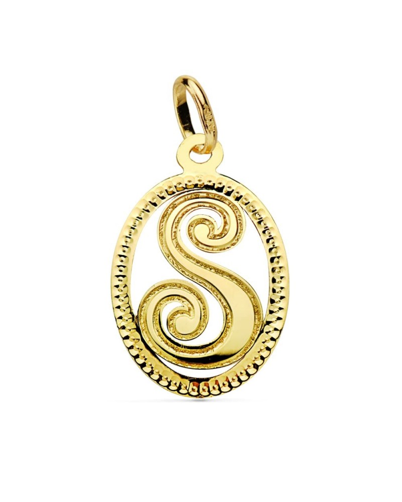 Colgante oro 18k inicial letra S relieve texturado