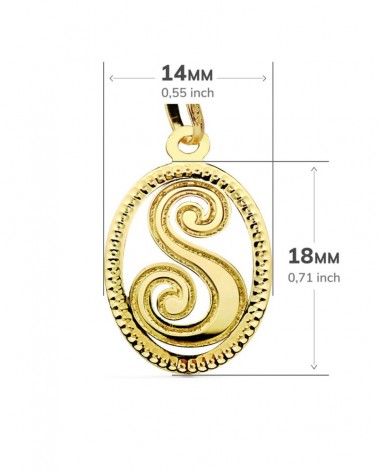 Colgante oro 18k inicial letra S relieve texturado