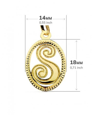Colgante oro 18k inicial letra S relieve texturado