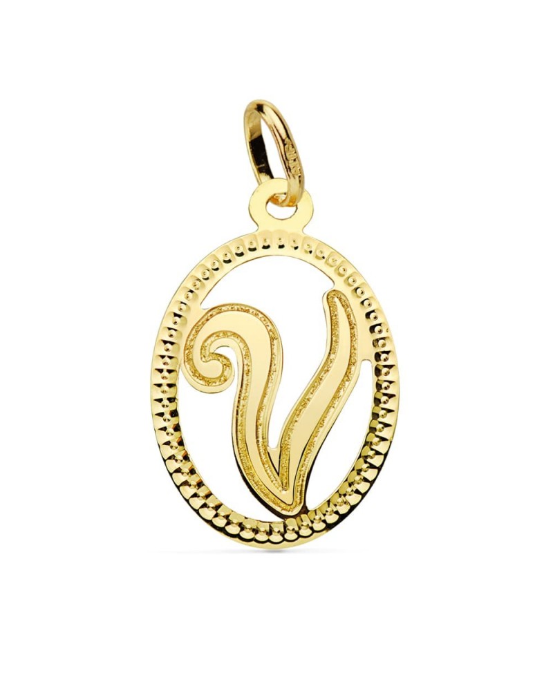 Colgante inicial V oro 18k amarillo 21x14mm