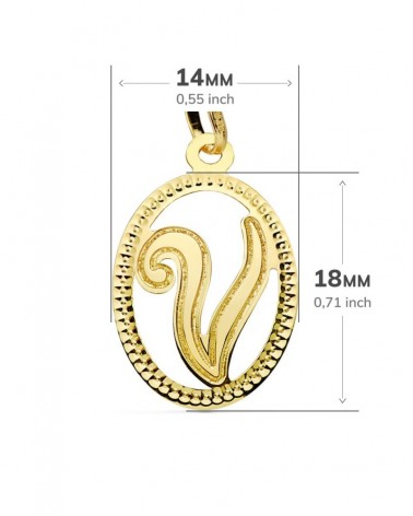Colgante inicial V oro 18k amarillo 21x14mm