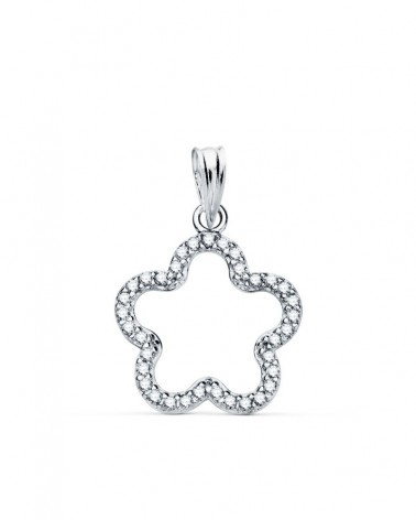 Colgante oro blanco 18k flor circonita 16x16mm