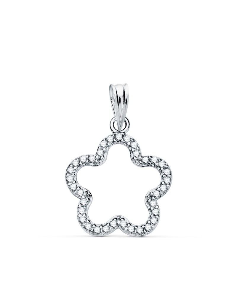 Colgante oro blanco 18k flor circonita 16x16mm