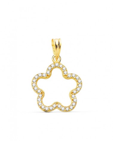 Colgante oro 18k flor circonita 16x16mm