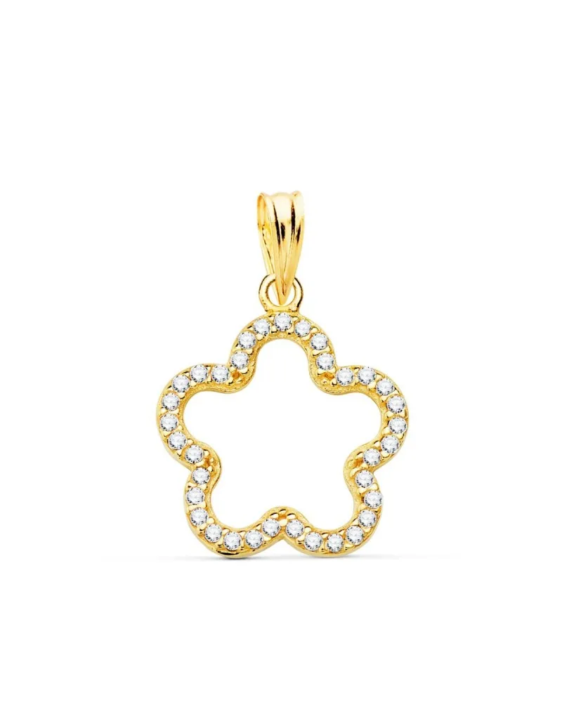 Colgante oro 18k flor circonita 16x16mm