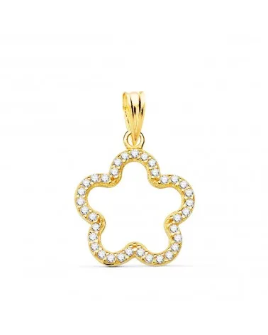 Colgante oro 18k flor circonita 16x16mm