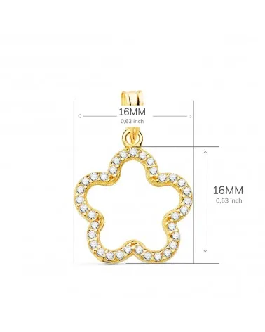 Colgante oro 18k flor circonita 16x16mm