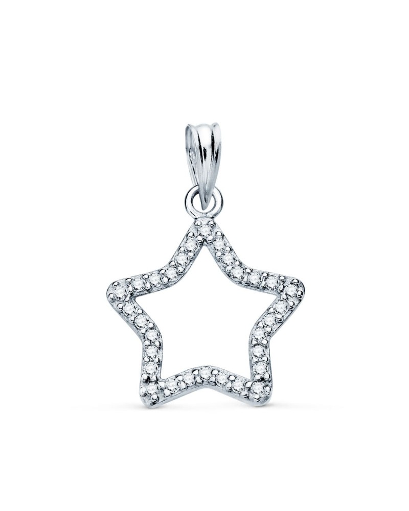 Colgante oro 18k blanco estrella circonita 16x15mm