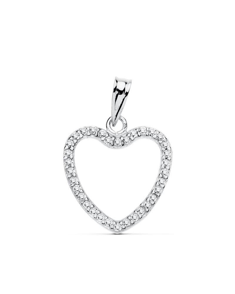 Colgante oro blanco 18k corazón circonita 16x16 mm