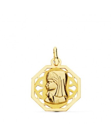 Medalla oro 18k Virgen Niña calada 17x15mm