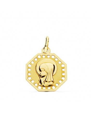 Medalla oro 18k Virgen Niña octogonal calada 16x14mm