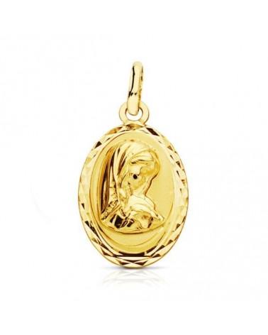 Medalla oro 18k Virgen Niña oval tallada 19x12 mm