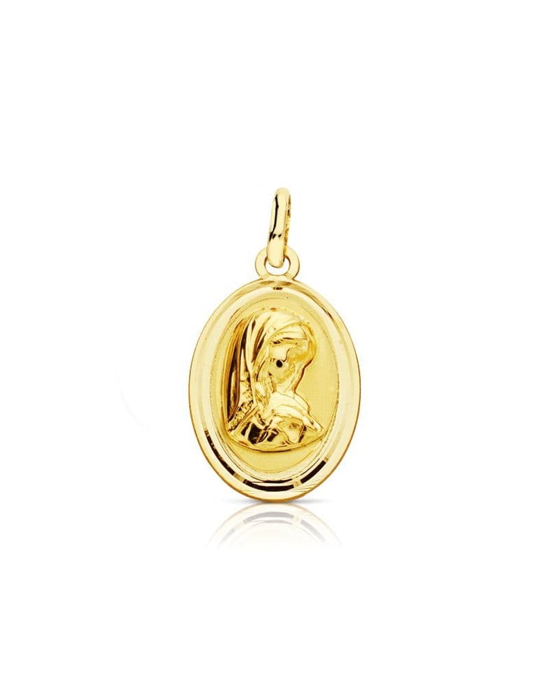 Medalla oro 18k Virgen Niña oval bisel liso 19x12mm