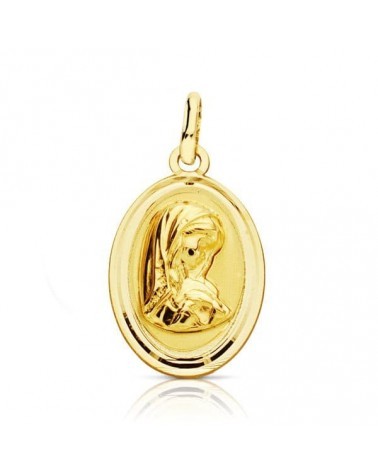 Medalla oro 18k Virgen Niña oval bisel liso 19x12mm
