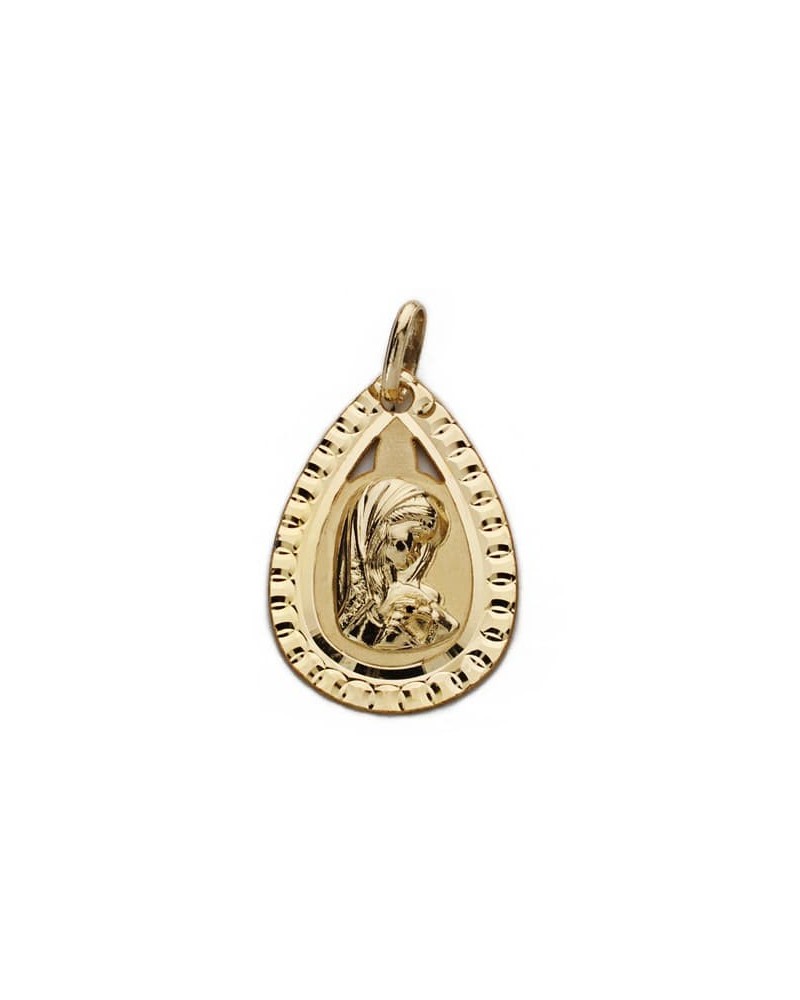 Medalla oro 18k Virgen niña cerco tallado