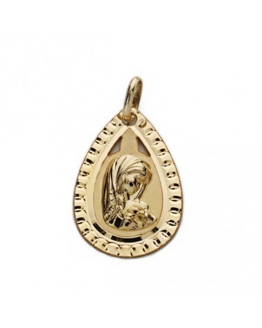 Medalla oro 18k Virgen niña cerco tallado
