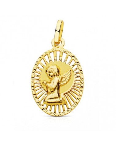 Medalla oro 18k ángel cerco calado 22x14 mm