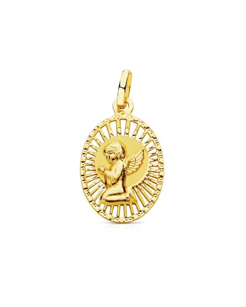 Medalla oro 18k ángel cerco calado 22x14 mm