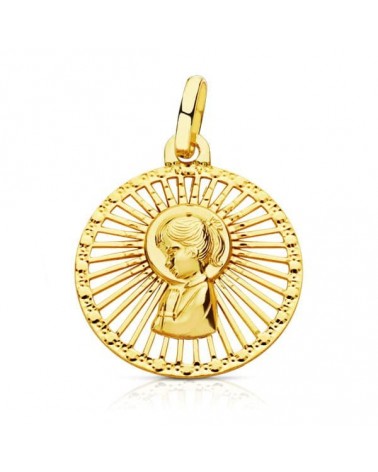 Medalla oro 18k Virgen Niña cerco calado 21x18 mm