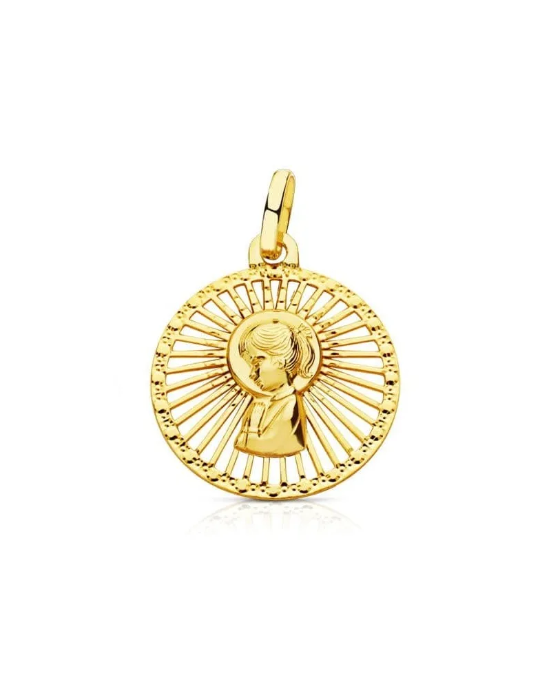 Medalla oro 18k Virgen Niña cerco calado 21x18 mm