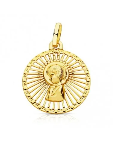 Medalla oro 18k Virgen Niña cerco calado 21x18 mm