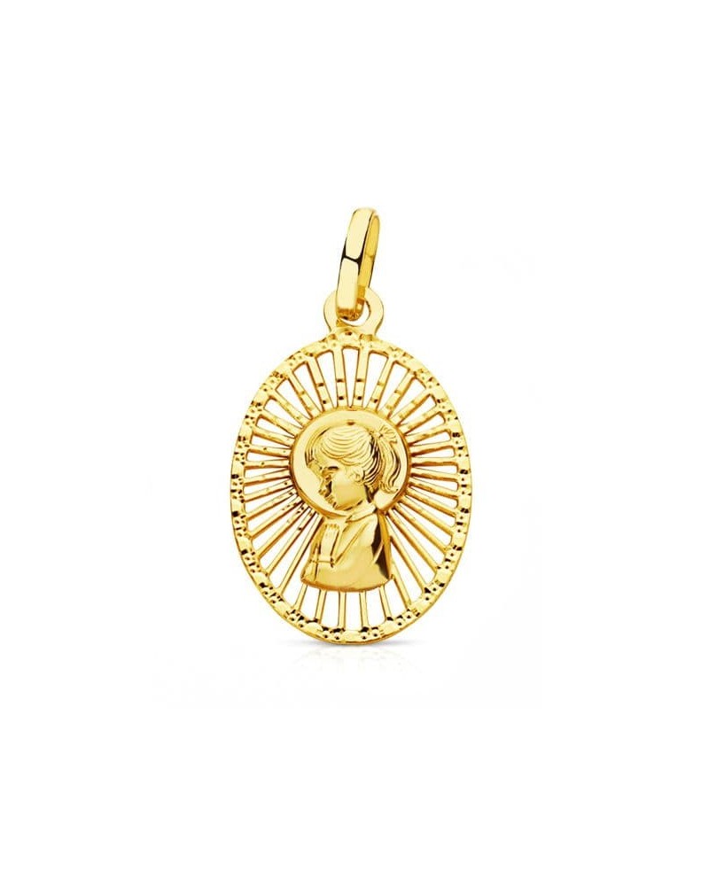 Medalla oro 18k Virgen Niña cerco calado 22x14 mm