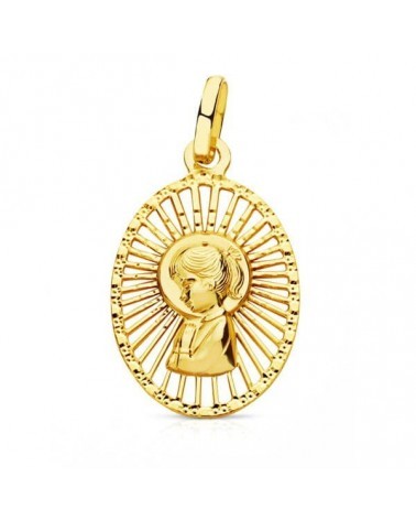 Medalla oro 18k Virgen Niña cerco calado 22x14 mm