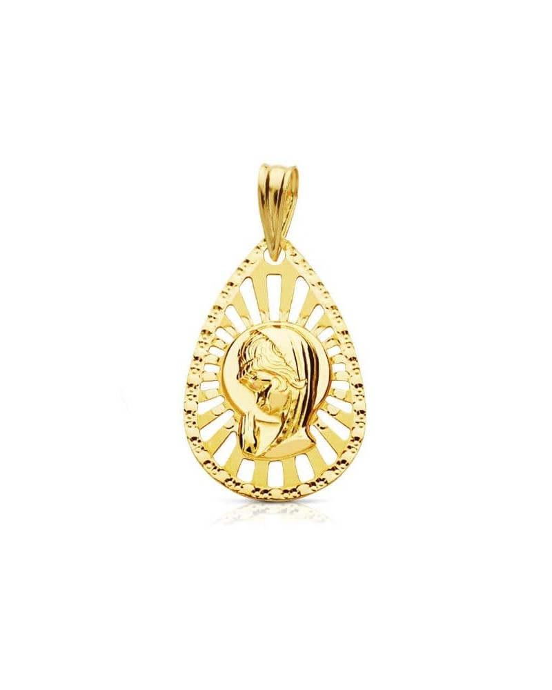 Medalla oro 18k Virgen Niña calada 22x19mm