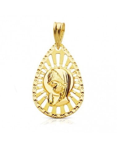 Medalla oro 18k Virgen Niña calada 22x19mm