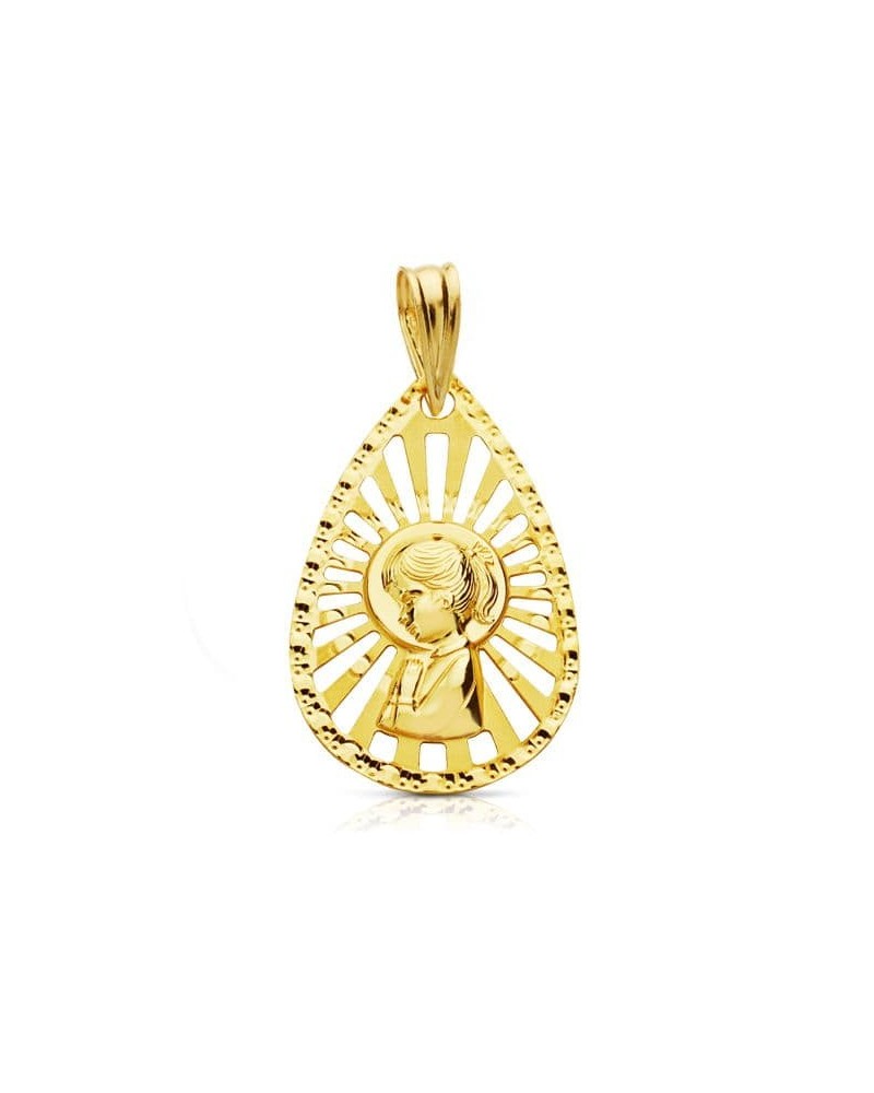 Medalla oro 18k Virgen Niña calada 22x19mm
