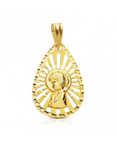 Medalla oro 18k Virgen Niña calada 22x19mm